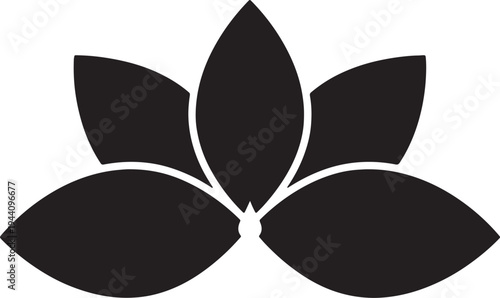 Black lotus flower symbol with five petals on white background also transparent background