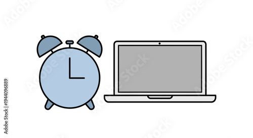 Alarm clock next to laptop computer.