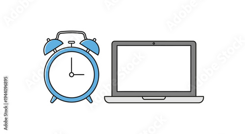 Alarm clock next to laptop computer.