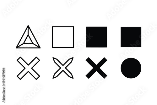 Gaming Controller Geometric Shape Symbols Set Featuring Triangle Square Cross and Circle