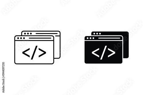 Programming Code Browser Windows Icon Set in Outline and Glyph Style
