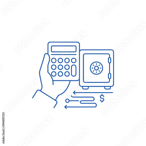 Calculator and Safe Icon Representing Financial Security.