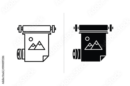 Large Format Printer Plotter Icons for Graphic Design and Blueprints