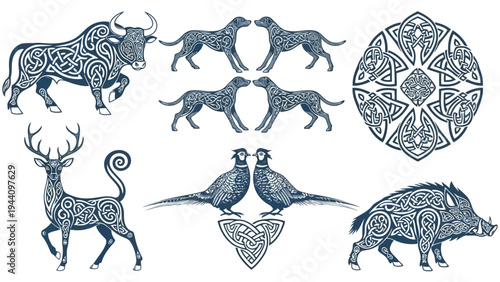 Mythical creatures and whimsical animal silhouettes in artistic designs Vector
