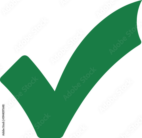 A large green check mark symbol on a white background