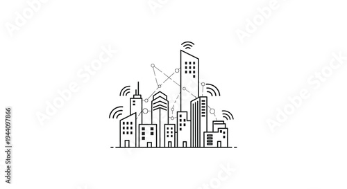 Cityscape with Cellular Towers and Buildings.