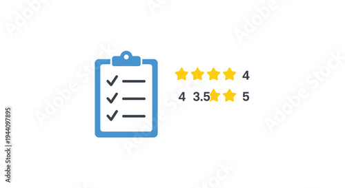 Clipboard with rating stars and numbers.