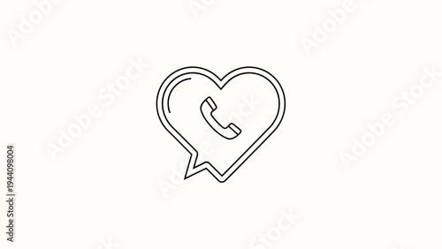 Heart shaped phone symbol icon.