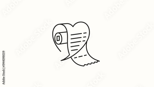 Heart shaped receipt paper roll icon.