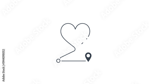 Heart Shaped Route Map Icon.