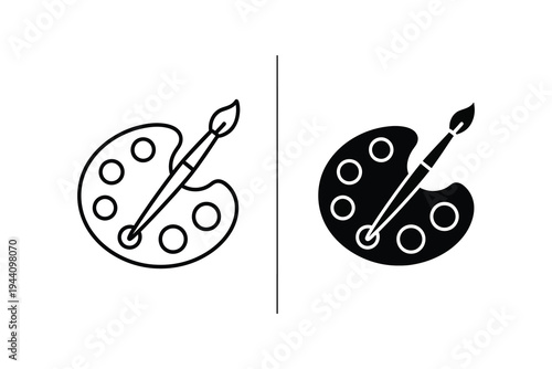 Artist Paint Palette and Brush Icons for Creative Design and Fine Art