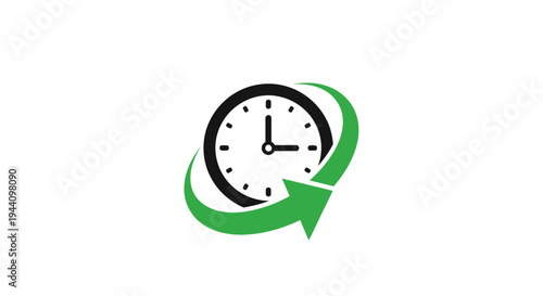 Clock with green arrow turning.