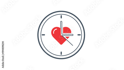 Heart with clock hands on dial.