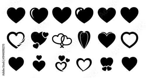 Black heart icon set love symbol collection vector illustration EPS 10