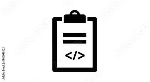 Black and white coding clipboard icon.
