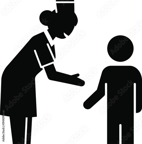 Black silhouette vector of nurse and child