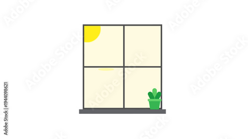 Simple Window with Potted Plant and Sunlight.