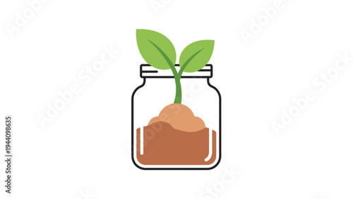 Small Green Plant Growing in Jar.