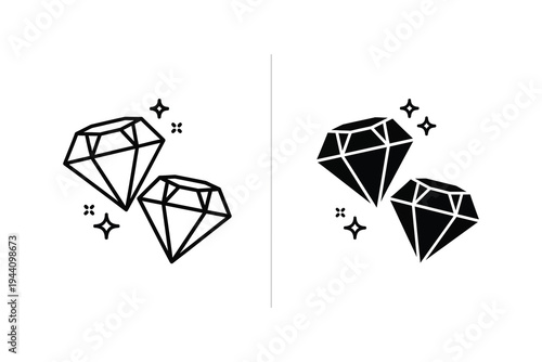Luxury Diamond Gemstone with Sparkles Jewelry Icon Set