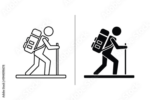 Hiker Trekker with Backpack Icon - Outdoor Adventure, Travel & Camping Symbol