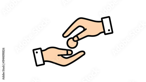 Hands passing a small object.