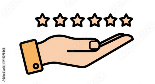 Hand holding five stars for excellent customer service.