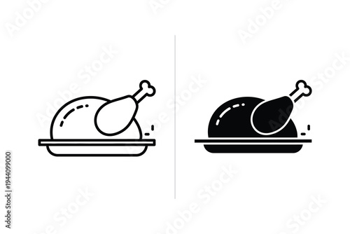 Roasted Chicken or Turkey Icon - Delicious Dinner Meal Food Vector Graphic