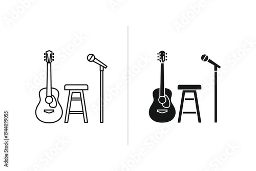 Live Acoustic Music Performance Equipment Icon Set