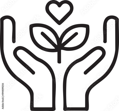 Hands Holding Seedling with Heart Symbol Growth Care Stock Icon
