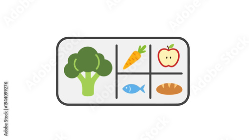 Healthy food icons on plate.