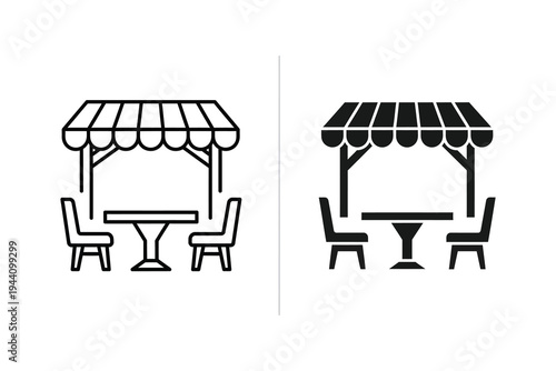 Outdoor Cafe and Restaurant Street Dining Area Icon Set