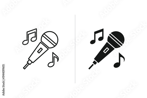 Microphone and Music Notes Icon Set for Singing and Recording