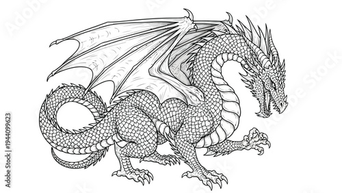 Mysterious dragon-like creature emerging from the shadows in monochrome artistry Vector