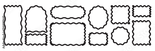 Set round and oval, rectangular and square, arch shapes with curvy edges. Cute geometric forms with scalloped borders. Set of colorful arch, rectangle and square, oval and circle shapes with wavy edge