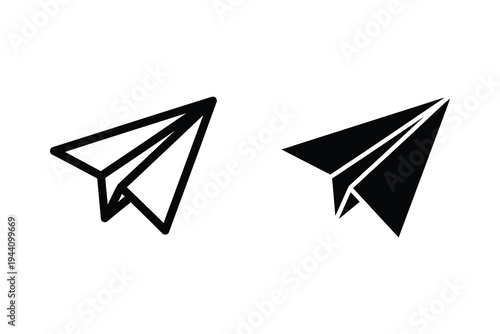 Paper Airplane Icon for Send Message - Outline and Solid Vector