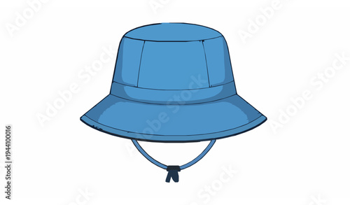 Blue Kids Bucket Sun Hat with Chin Strap Flat Vector Technical Apparel Sketch