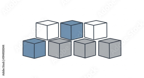 Arrangement of seven cubes in different colors and shades.