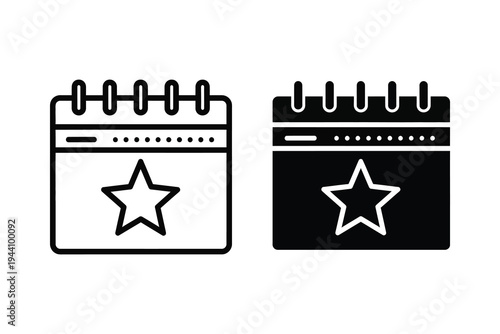 Calendar event icons with a star, marking important dates, holidays, and special occasions.