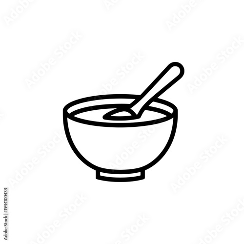 Soup bowl with spoon icon logo design. Hot meal dish sign and symbol. Soup bowl icon. Vector illustration for restaurant menu or cooking app.