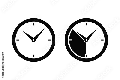 Analog Wall Clock and Timer Icon Set for Time Management Concepts