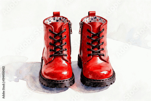 The Heart Pair Red Boots with Heart Pattern isolated watercolor vector illustration svg