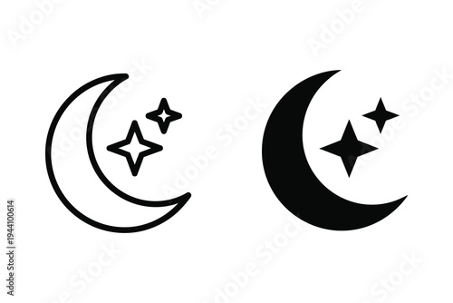 Crescent Moon and Stars Night Icon Set for Weather and Dreams