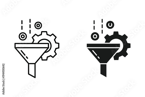 Data Processing Funnel with Gear Icon for Optimization and Workflow Automation