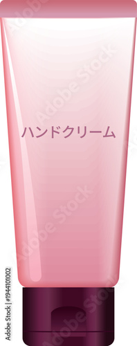 ピンクのチューブ型ハンドクリーム容器（日本語表記）