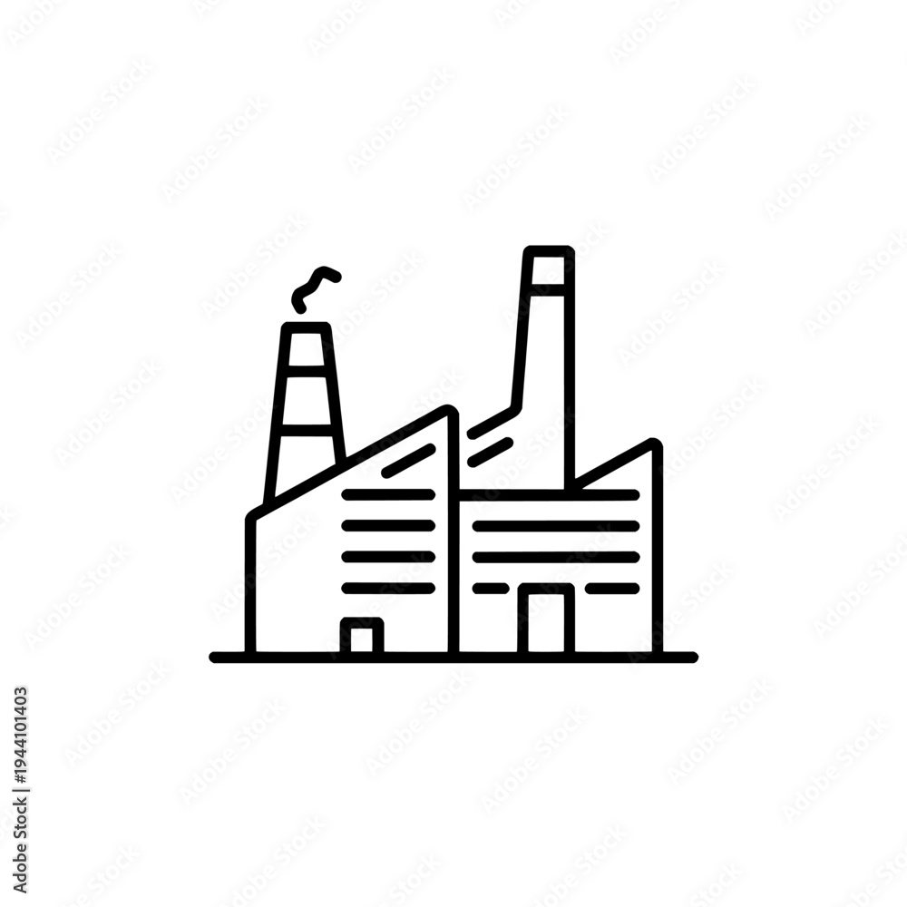 Obraz premium Factory building icon logo design. Industrial plant sign and symbol. Factory icon. Manufacturing production facility.