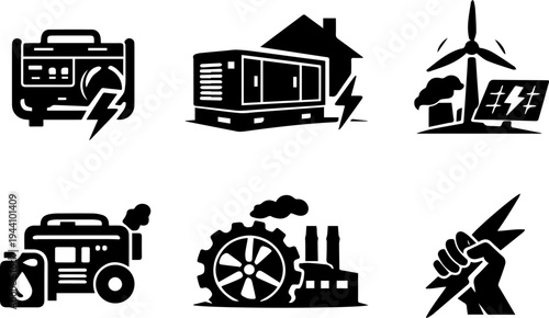 Energy electricity power industry line icons