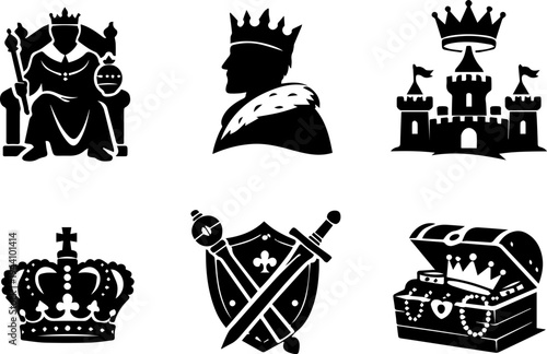 Royal monarchy medieval kingdom line icons. Vector