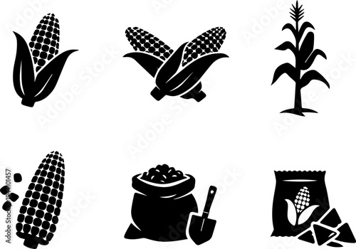 Corn agriculture farming maize silhouette icons