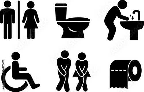 Restroom toilet hygiene bathroom silhouette icons