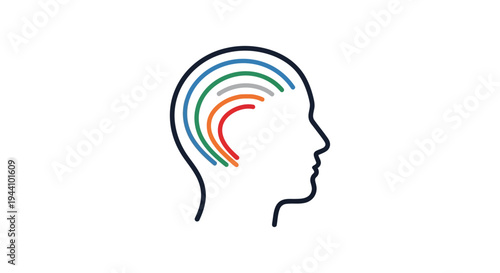 Colorful Brain Waves in Human Head.